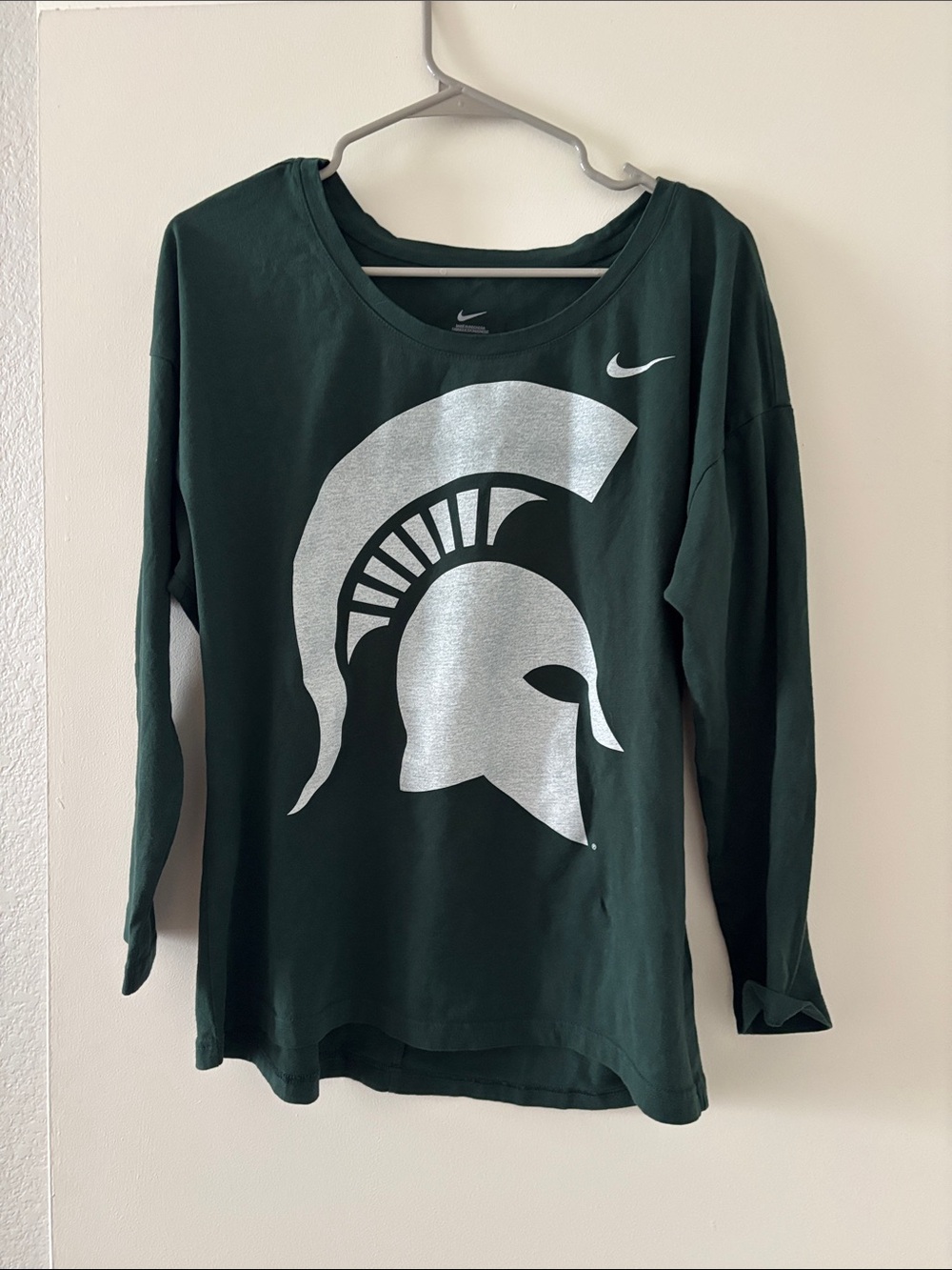 Nike Dark Green and Silver Graphic Long Sleeve Tee